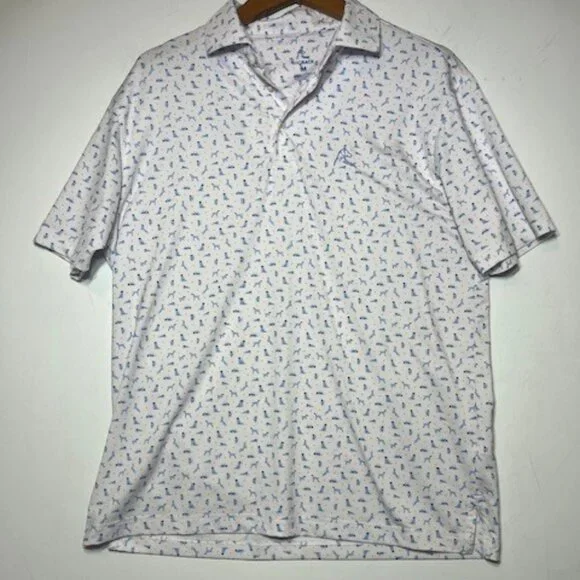 Rhoback Men's Polo Collared Blue Dog Casual White Shirt Sz M - Picture 2 of 5